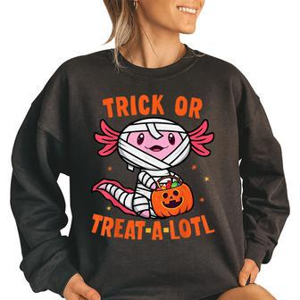 Trick Or Treat A Lotl Axolotl Halloween Costume Toddler Kids Halloween Funny Gifts Women Oversized Sweatshirt | Mazezy