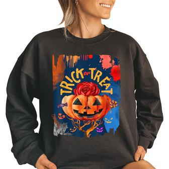 Trick Or Treat Vintage Halloween Pumpkin Rose Women Pumpkin Funny Gifts Women Oversized Sweatshirt | Mazezy UK