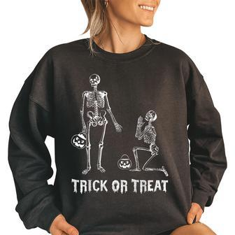 Trick Or Treat Halloween Funny Skeleton Friends Women Oversized Sweatshirt | Mazezy