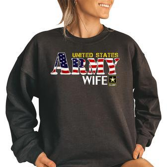 United States Flag American Army Wife Veteran Day Gift Women Oversized Sweatshirt | Mazezy