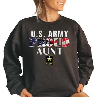 Us Proud Army Aunt With American Flag Military Gift Veteran Women Oversized Sweatshirt | Mazezy