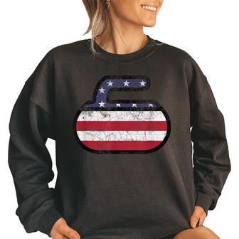 Usa American Flag Curling America Vintage Men Women Gift Usa Funny Gifts Women Oversized Sweatshirt | Mazezy