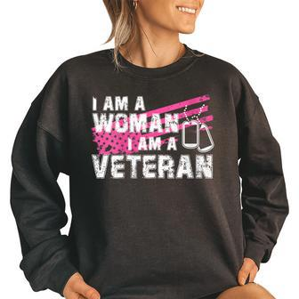 Veteran Female Pink Usa Flag Veterans Day Memorial Military Women Oversized Sweatshirt | Mazezy