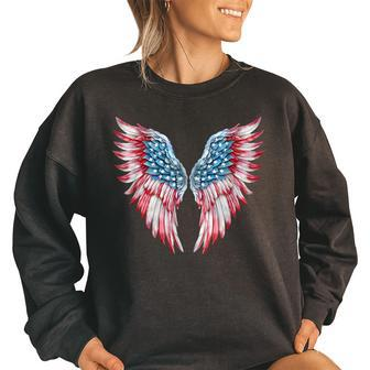 Veterans Day 4Th Of July Patriotic Wings Angel Usa Flag Patriotic Funny Gifts Women Oversized Sweatshirt | Mazezy