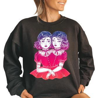 Victorian Siamese Twins Vintage Boho Circus Women Oversized Sweatshirt | Mazezy