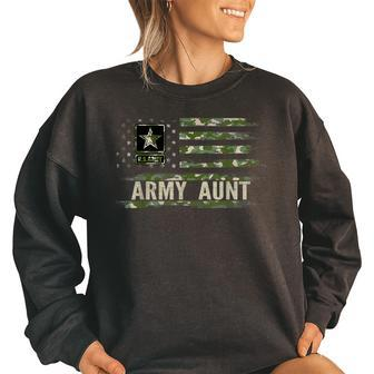 Vintage Army Aunt With Camo American Flag For Veteran Gift Women Oversized Sweatshirt | Mazezy
