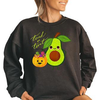 Vintage Avocado Halloween Trick Or Treat Avocado Funny Gifts Women Oversized Sweatshirt | Mazezy