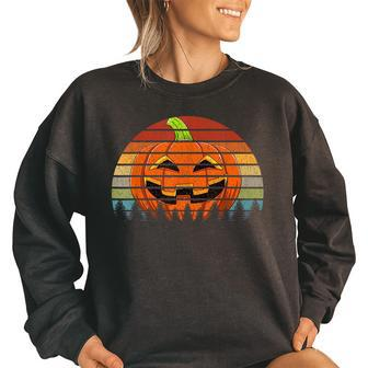 Vintage Distress Halloween Jackolantern Trick Or Treat Gift Halloween Funny Gifts Women Oversized Sweatshirt | Mazezy