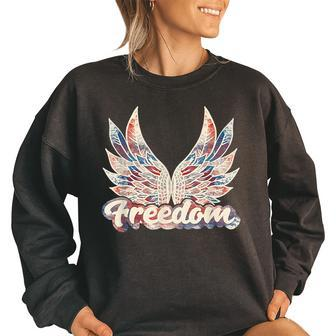 Vintage Freedom Wings 4Th Of July Patriotic Angel Wings Usa Patriotic Funny Gifts Women Oversized Sweatshirt | Mazezy