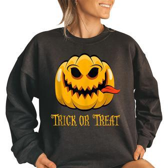 Vintage Halloween Trick Or Treat Pumpkin Pumpkin Funny Gifts Women Oversized Sweatshirt | Mazezy