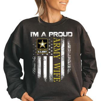 Vintage Im A Proud Army Wife With American Flag Gift Women Oversized Sweatshirt | Mazezy