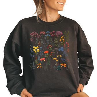 Vintage Inspired Wildflower Botanical Chart Flower Garden Women Oversized Sweatshirt | Mazezy