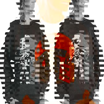 Vintage Kids Skeleton Trick Or Treat Halloween Halloween Funny Gifts Women Oversized Sweatshirt | Mazezy