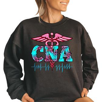 Vintage Leopard Heartbeat Cna Certified Nursing Assistant Women Oversized Sweatshirt | Mazezy