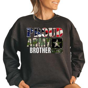 Vintage Proud Army Brother Camo With American Flag Gift Women Oversized Sweatshirt | Mazezy