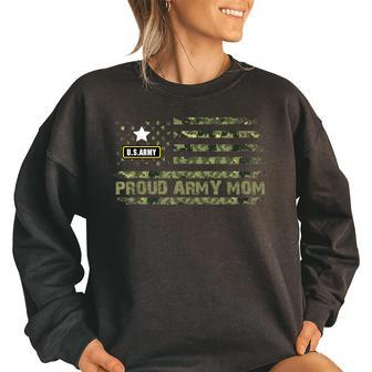 Vintage Proud Army Mom Camo American Flag Veteran Army Mom Women Oversized Sweatshirt | Mazezy