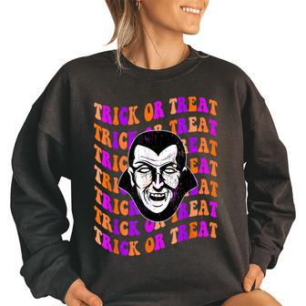 Vintage Retro Halloween Trick Or Treat Halloween Funny Gifts Women Oversized Sweatshirt | Mazezy