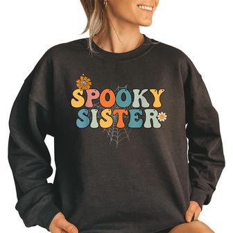Vintage Spooky Sister Halloween Group Matching Costume Gifts For Sister Funny Gifts Women Oversized Sweatshirt | Mazezy