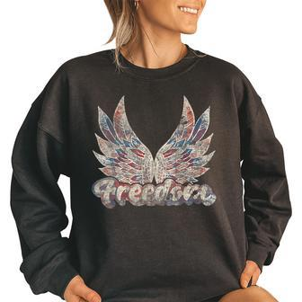 Vintage Style Freedom Wings 4Th Of July Patriotism Freedom Funny Gifts Women Oversized Sweatshirt | Mazezy
