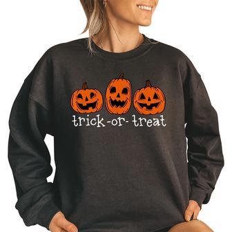 Vintage Trick Or Treat Pumpkin Halloween Costume Pumpkin Funny Gifts Women Oversized Sweatshirt | Mazezy