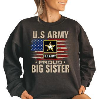 Vintage Us Army Proud Big Sister With American Flag Women Oversized Sweatshirt | Mazezy