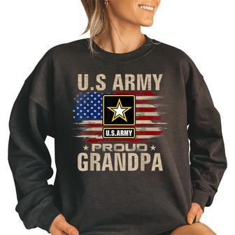 Vintage Us Army Proud Grandpa With American Flag Women Oversized Sweatshirt | Mazezy