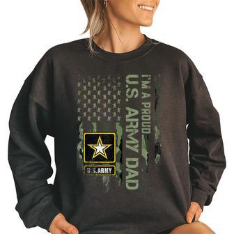 Vintage Usa Camouflage Im A Proud Us Army Military Dad Women Oversized Sweatshirt | Mazezy