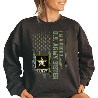 Vintage Usa Camouflage Im A Proud Us Army Military Sister Women Oversized Sweatshirt | Mazezy