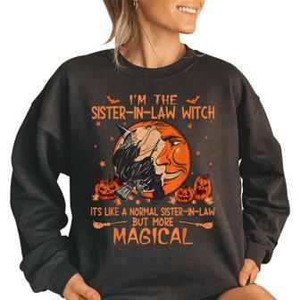 Women Vintage Cute Sister-In-Law Witch Halloween 2021 Funny Halloween 2021 Funny Gifts Women Oversized Sweatshirt | Mazezy UK