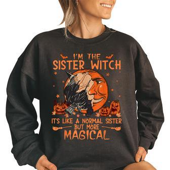 Women Vintage Cute Sister Witch Halloween Costume 2021 Idea Gifts For Sister Funny Gifts Women Oversized Sweatshirt | Mazezy