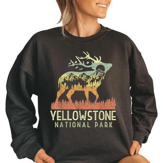 Yellowstone National Park Retro Vintage Mountain Elk Gift Women Oversized Sweatshirt | Mazezy