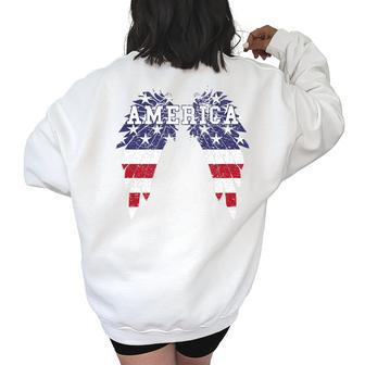 America Wings American Flag Patroit Pride 4Th Of July Usa Pride Month Funny Designs Funny Gifts Women's Oversized Back Print Sweatshirt | Mazezy