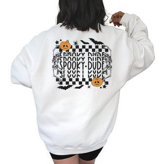 Cute Retro Spooky Dude Pumpkin Season Fall Girls Boho Women's Oversized Back Print Sweatshirt | Mazezy