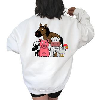 Farmer Animals Children | Cool Young Barn Animals Gift Young Funny Gifts Women's Oversized Back Print Sweatshirt | Mazezy