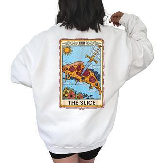 Funny Floral The Slice Tarot Card Pizza Fast Food Vintage Women's Oversized Back Print Sweatshirt | Mazezy AU
