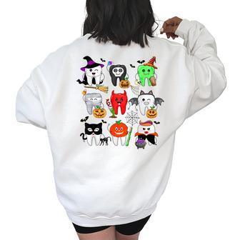 Funny Th Halloween Dental Assistant Spooky Dentist Women Oversized Back Print Sweatshirt | Mazezy