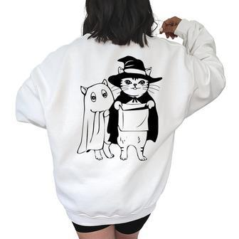Halloween Cats Retro Vintage Halloween Trick Or Treat Halloween Funny Gifts Women's Oversized Back Print Sweatshirt | Mazezy