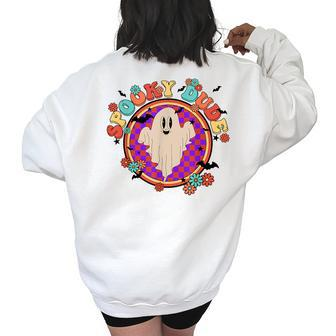 Hippie Halloween Cute Spooky Dude Fun Ghost Spooky Season Women's Oversized Back Print Sweatshirt | Mazezy