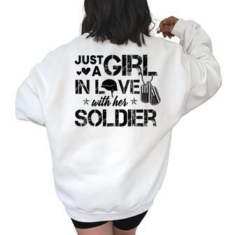 Just A Girl In Love With Her Soldier Army Girlfriend Wife Women's Oversized Back Print Sweatshirt | Mazezy