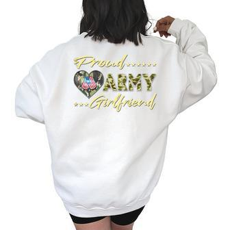 Proud Army Girlfriend - Us Flag Dog Tags Military Lover Gift Funny Military Gifts Women's Oversized Back Print Sweatshirt | Mazezy
