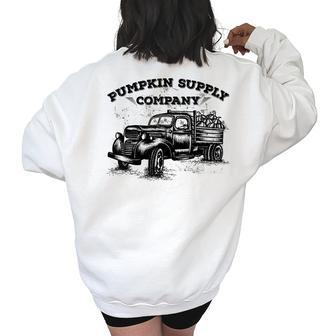 Pumpkin Old Truck Vintage Antique Fall Season For Women's Oversized Sweatshirt Back Print | Mazezy