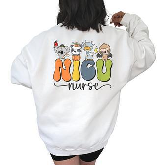 Retro Halloween Nicu Nurse Dinosaur Neonatal Icu Pumpkin Women's Oversized Sweatshirt Back Print | Mazezy