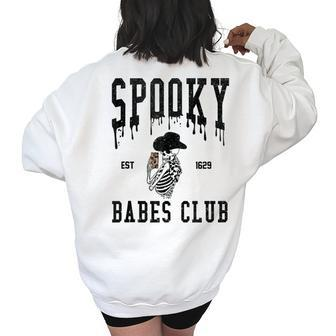 Spooky Babes Club Retro Leopard Skeleton Cowboys Western Women's Oversized Back Print Sweatshirt | Mazezy