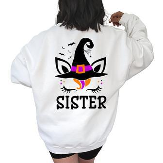 Witch Costume For Unicorn Sister Vintage Halloween Party Gifts For Sister Funny Gifts Women's Oversized Back Print Sweatshirt | Mazezy
