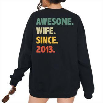 10Th Wedding Anniversary For Her Awesome Wife Since 2013 Women's Oversized Sweatshirt Back Print | Mazezy