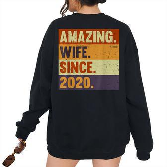 3Rd Wedding Anniversary For Her Amazing Wife Since 2020 Women's Oversized Sweatshirt Back Print | Mazezy