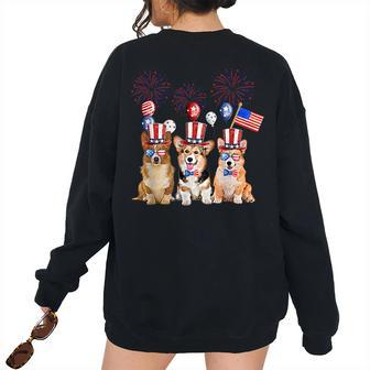 4Th Of July American Flag Corgi Patriotic Dog Patriotic Women's Oversized Sweatshirt Back Print | Mazezy