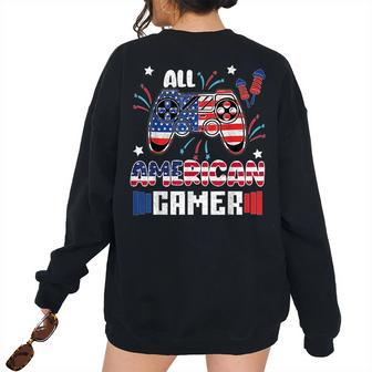 4Th Of July Boys Kids Men All American Gamer Flag Women's Oversized Sweatshirt Back Print | Mazezy