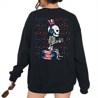 4Th Of July Skeleton Gamer America Boys Kids Men N Women's Oversized Sweatshirt Back Print | Mazezy
