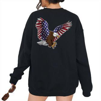 4Th Of July Usa American Flag Eagle Colored Wings Usa Women's Oversized Sweatshirt Back Print | Mazezy